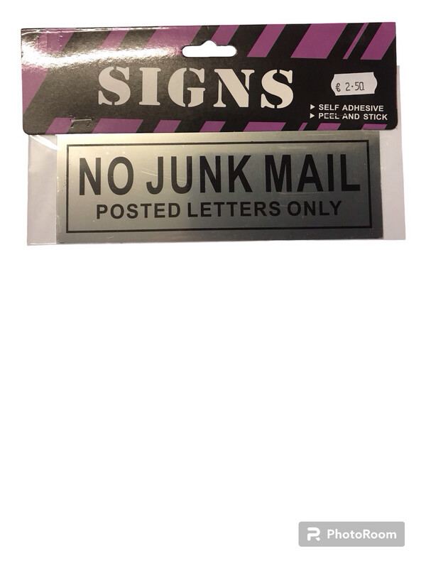 NO JUNK MAIL Sign for door letterbox