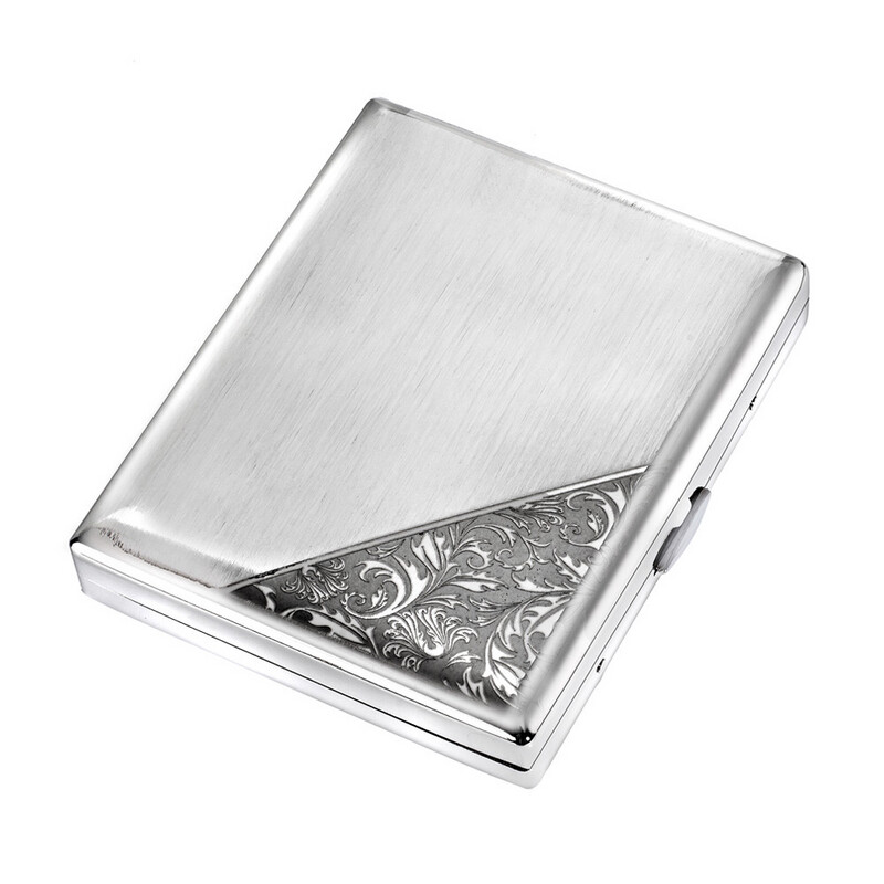 TASMAN Ornate Metal Cigarette Case with Gift Box, Chrome Corner Design