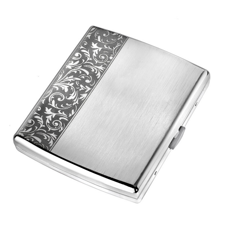 TASMAN Ornate Metal Cigarette Case with Gift Box, Chrome Venetian Design