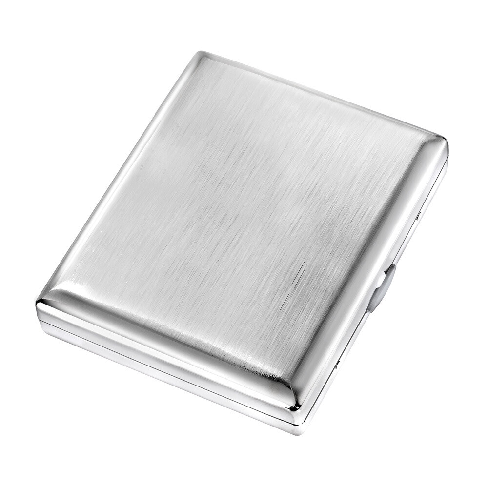 TASMAN Ornate Metal Cigarette Case with Gift Box, Brushed Chrome Finish