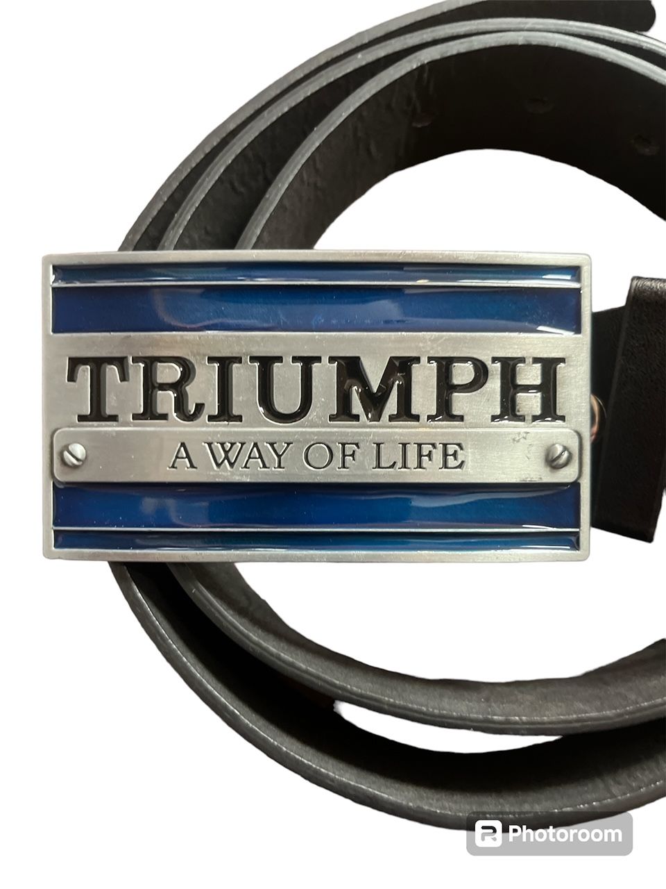 Triumph Motorcycles Logo blue buckle with belt
