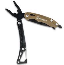 USMC MULTI-TOOL AND CARABINER CLIP - STAINLESS STEEL BLADE, ALUMINUM HANDLE, PLIERS, SAW, BOTTLE OPENER, PHILLIPS HEAD