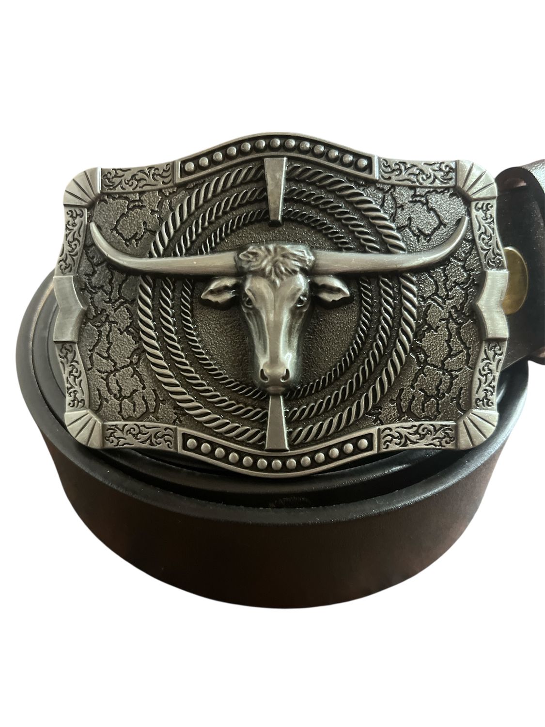 Longhorn Bull buckle with belt Western Oval silver design cowboy