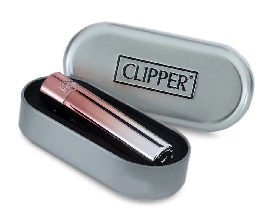 Silver Gradient Metal Clipper Lighter In Gift Tin