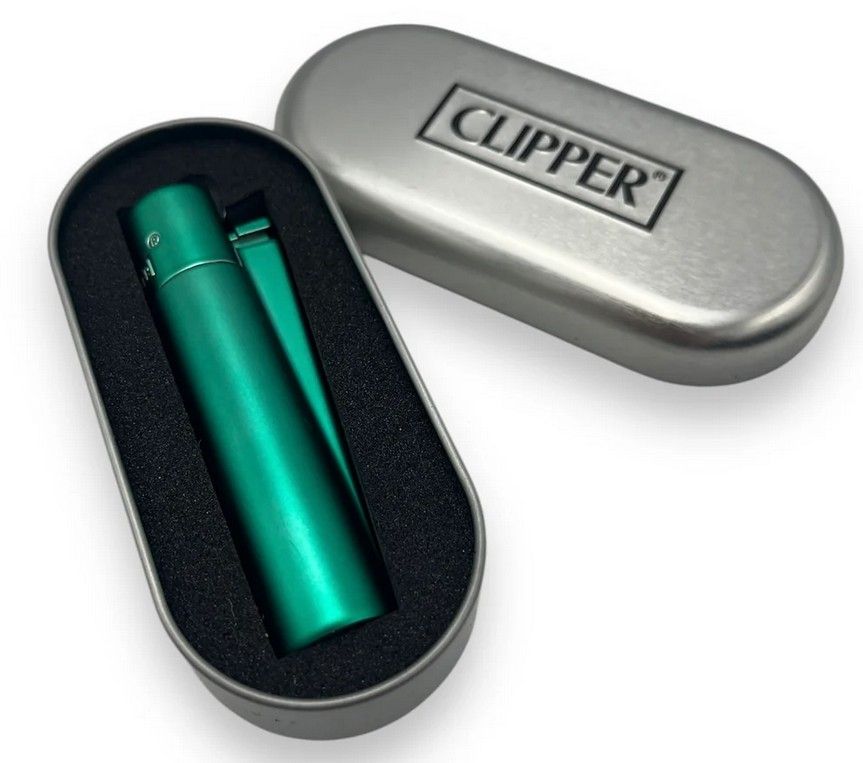 Matte Green Metal Clipper Lighter In Gift Tin Matte Green Metal Clipper Lighter In Gift Tin