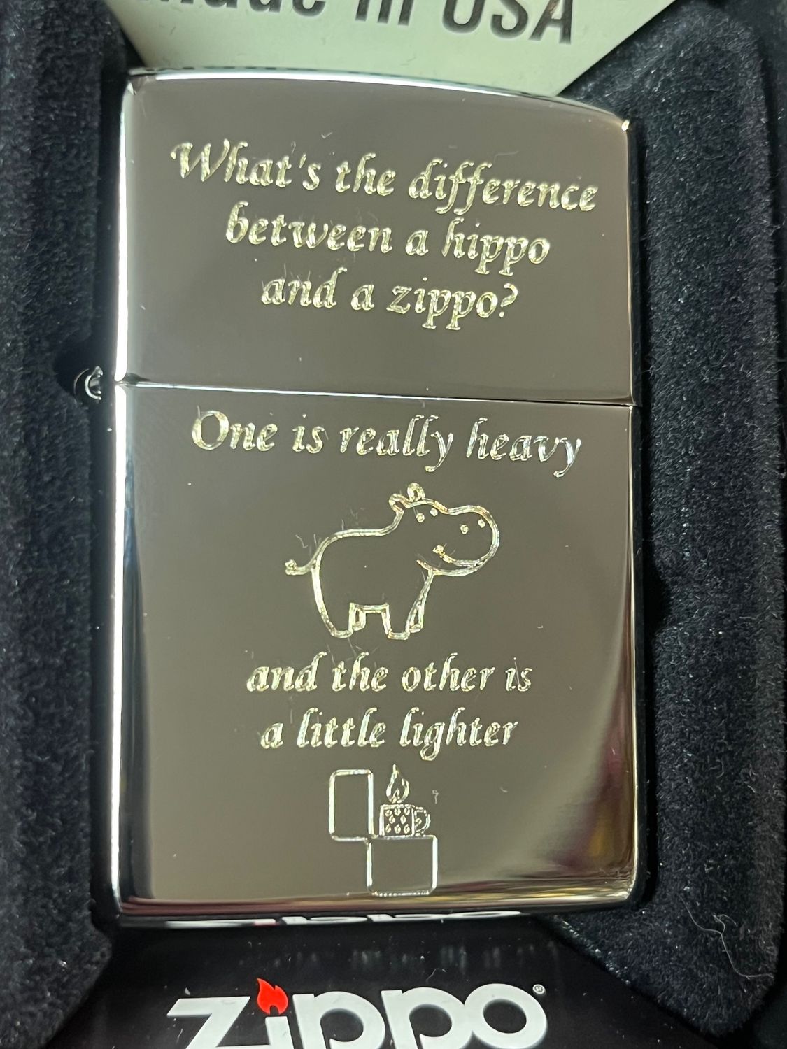 Hippo Joke Polished Chrome Windproof Zippo Lighter with Gift Box
