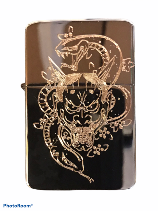 Japanese Oni Mask Lighter, Polished Chrome finish