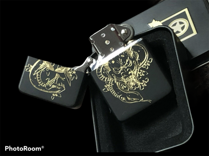 Japanese Oni Mask Lighter, Matte Black finish