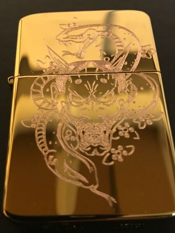 Japanese Oni Mask Lighter, Polished Gold finish