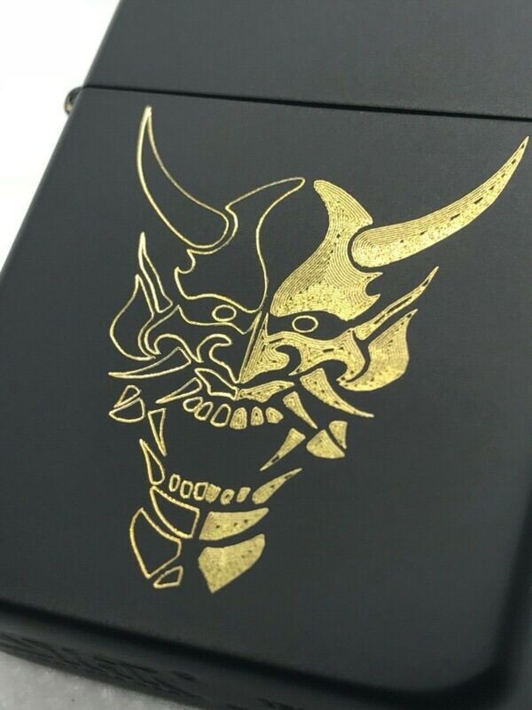 Japanese Split Oni Mask Lighter, Matte Black Finish