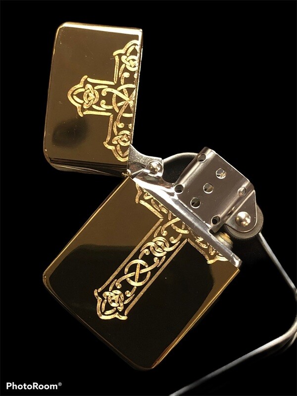 Celtic Cross Lighter, Polished Gold Finish