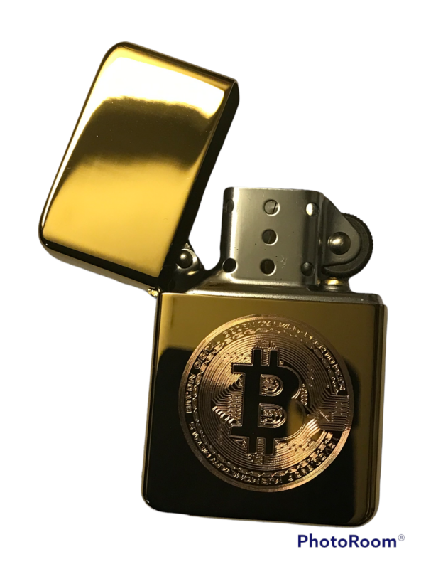 Cryptocurrency BTC Bitcoin Circuit Board Design Lighter, Polished Gold/Brass Finish