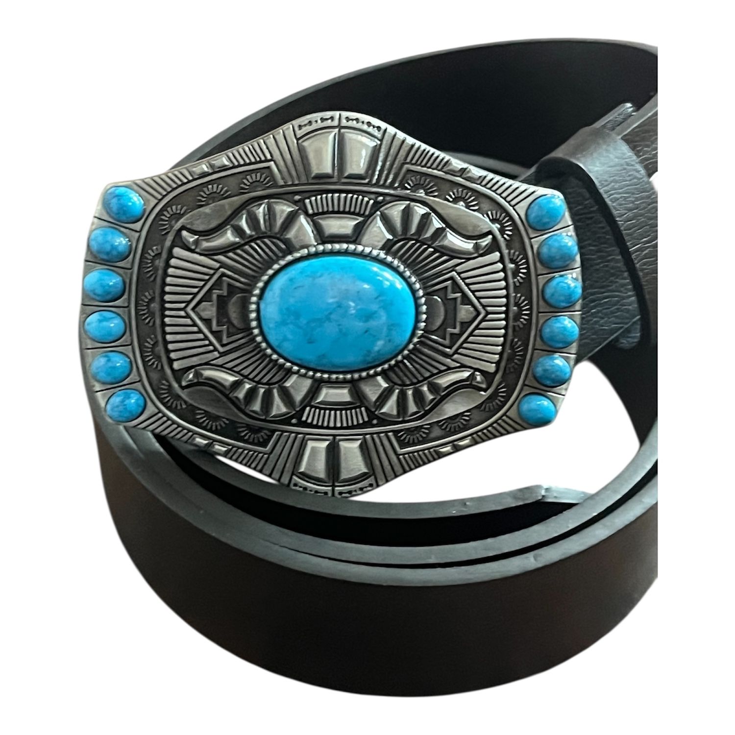 Navajo Turquise buckle with belt Western cowboy silver Native American design
