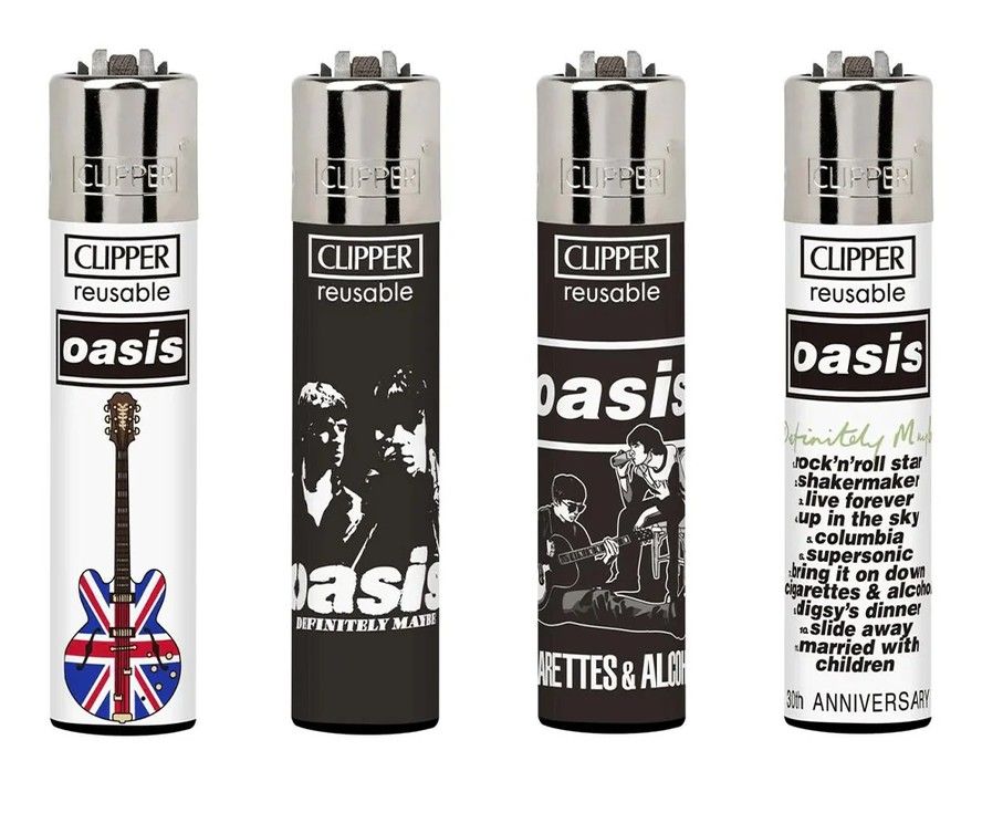 Oasis Clipper Lighter SET of 4 butane gas refillable music band