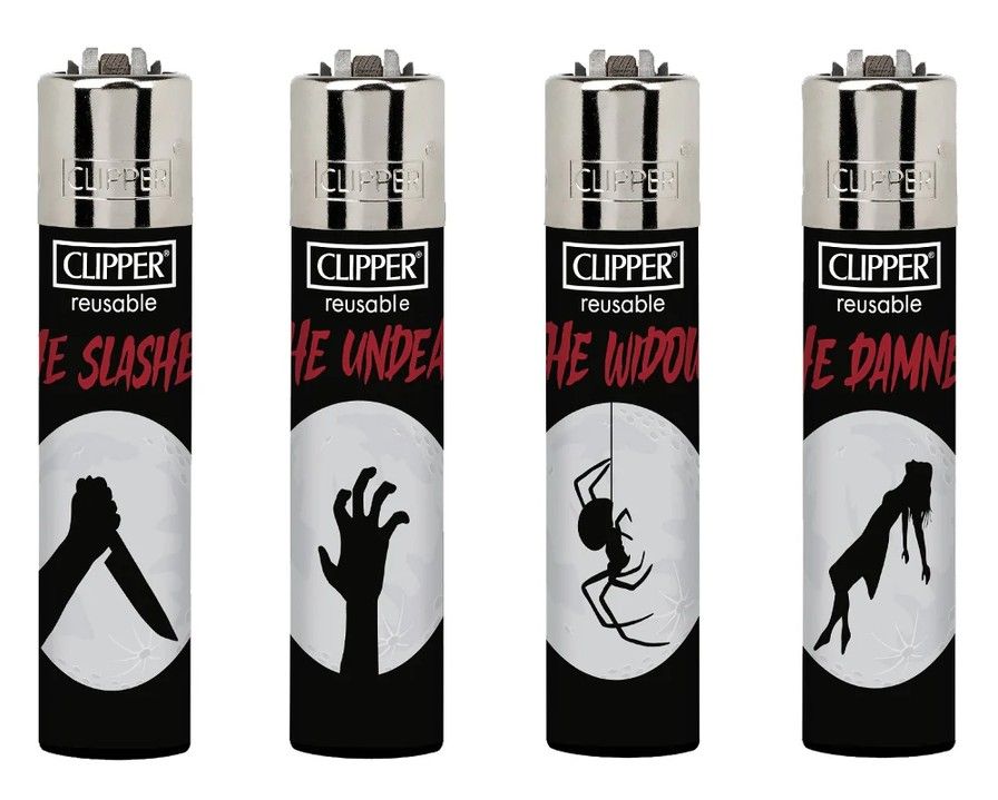 Halloween Clipper Lighter SET of 4 butane gas refillable horror slasher undead