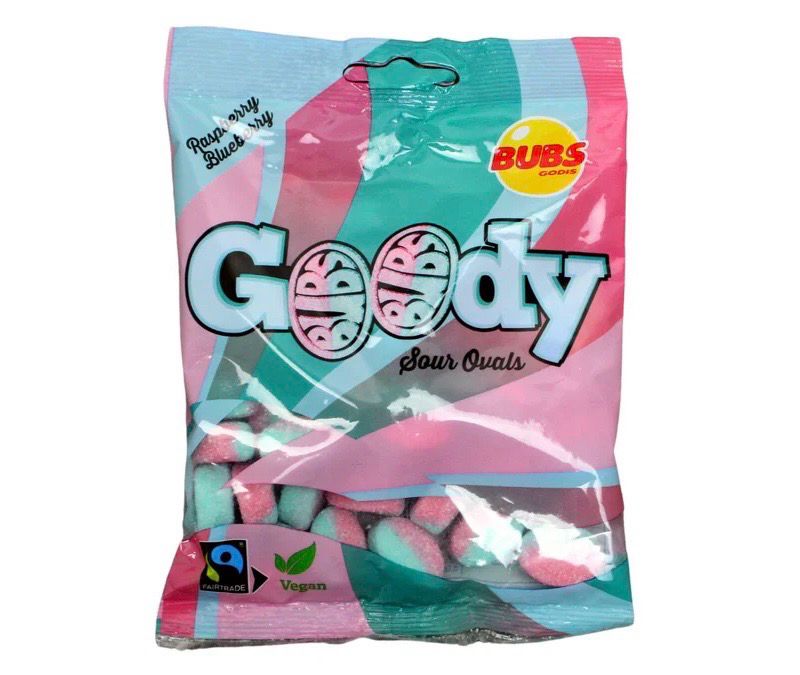 BUBS GOODY SOUR RASPBERRY AND BLUEBERRY OVALS 90G