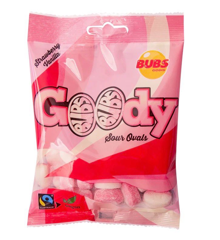BUBS GOODY STRAWBERRY &amp; VANILLA SOUR OVALS 90G