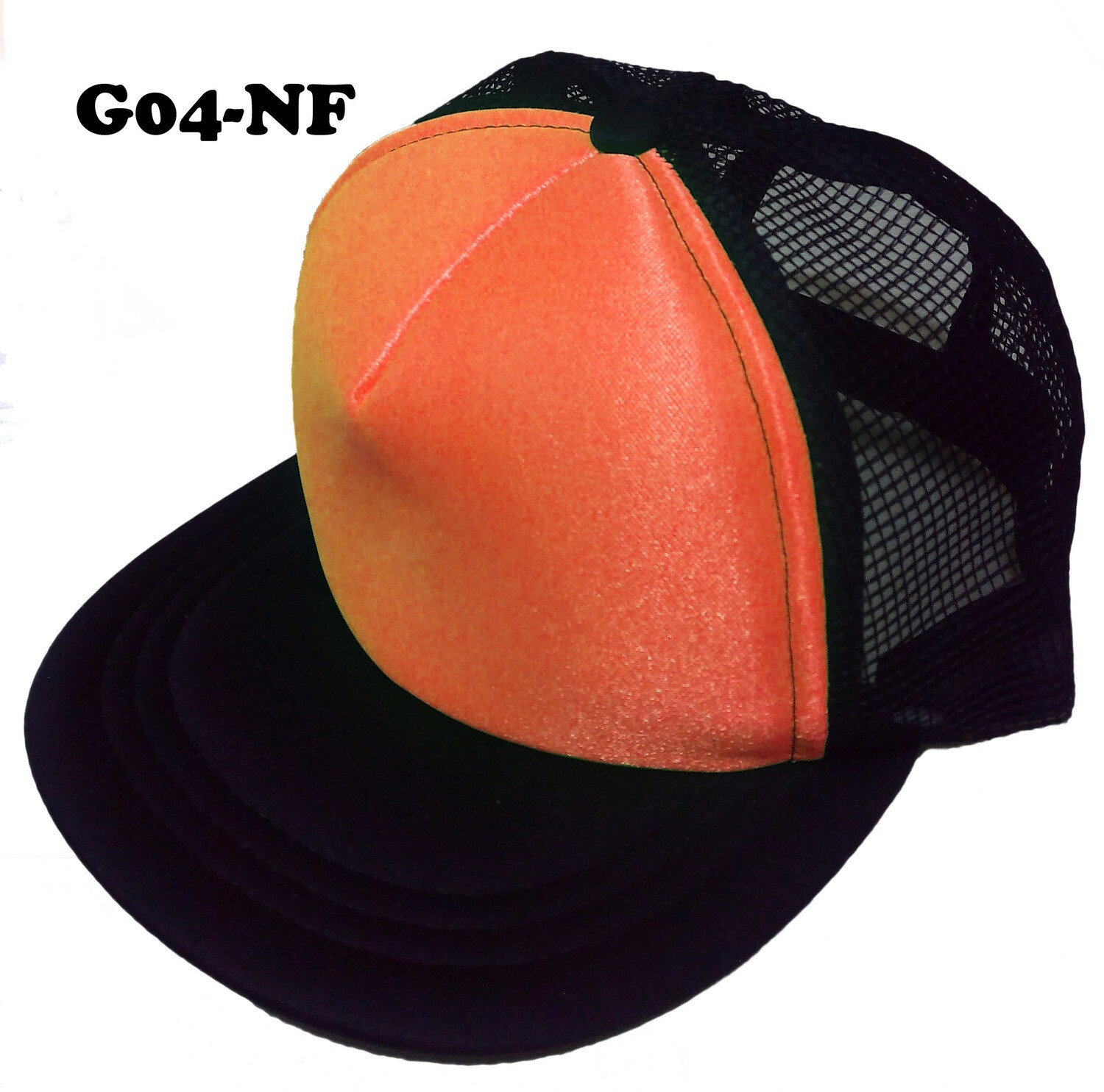 Gorra de malla con visera plana y frente naranja neón