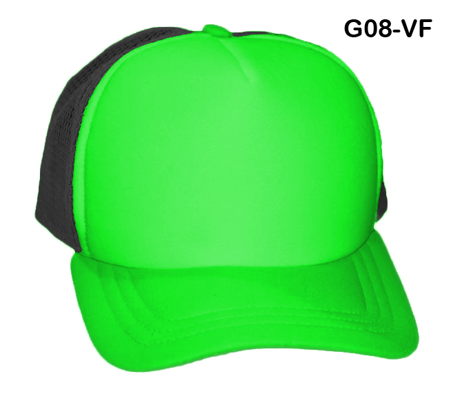 Gorra de malla negra con frente y visera verde neón