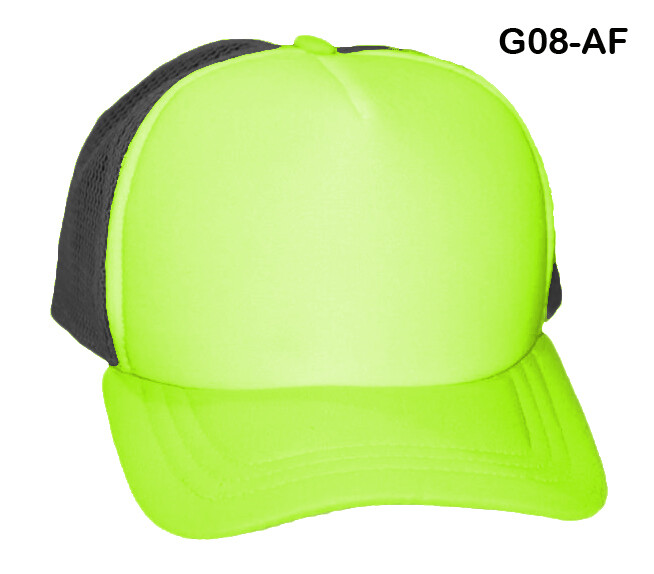 Gorra de malla negra con frente y visera amarillo neón