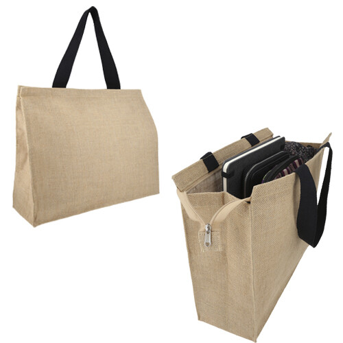 Bolsa de yute con láminado en el interior, con cierre, asa y fuelle ZIPPER