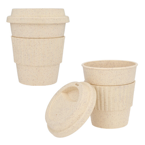 Vaso de fibra de bambú con tapa a presión y manga. BIO
