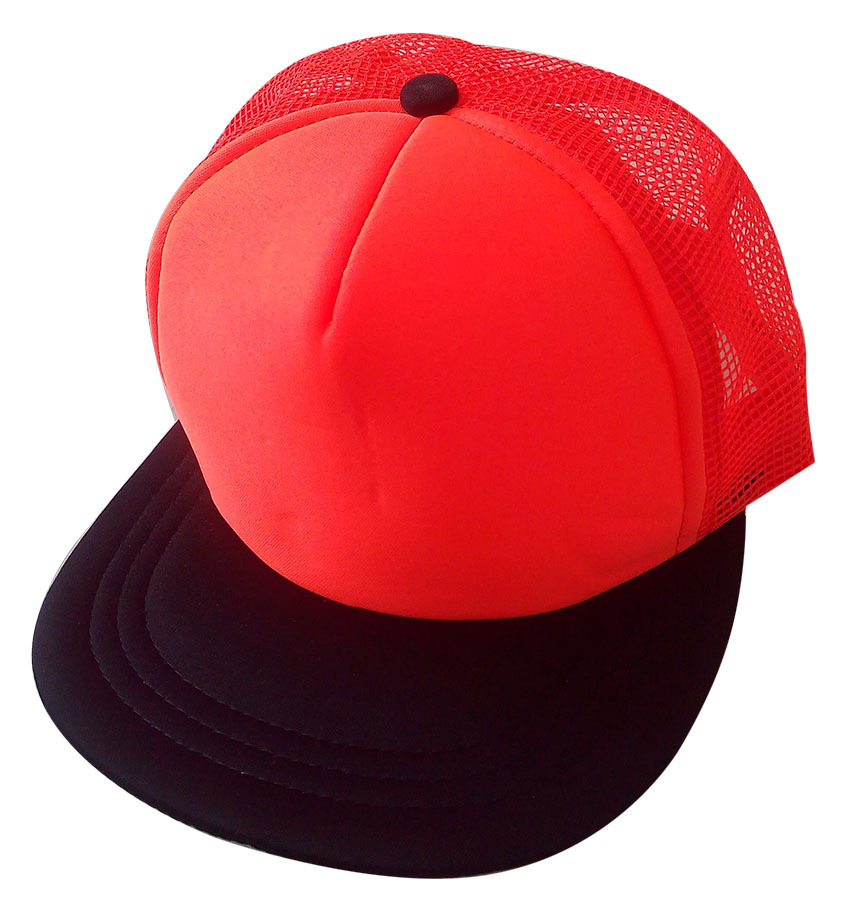 Gorra de malla y frente naranja neón con visera plana
