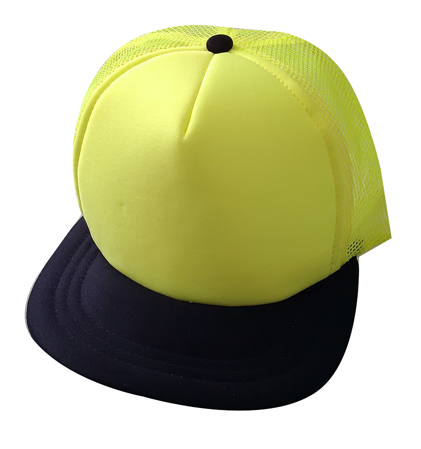 Gorra de malla y frente amarillo neón con visera plana