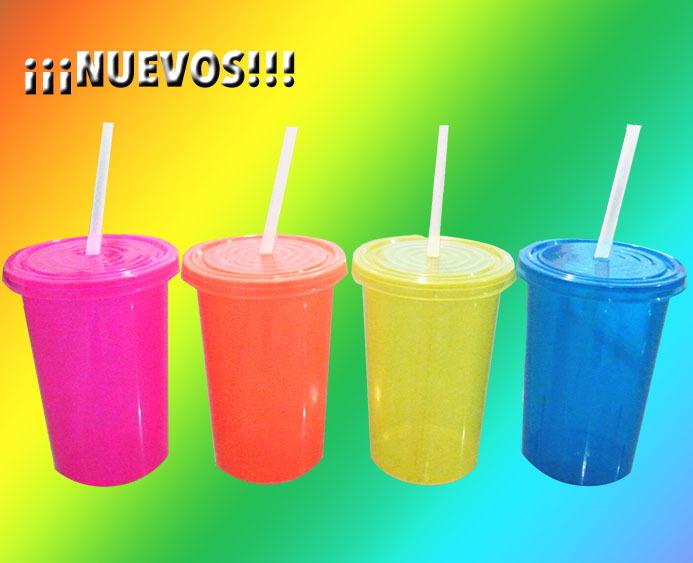 Vaso con popote Fluorescente OLAS
