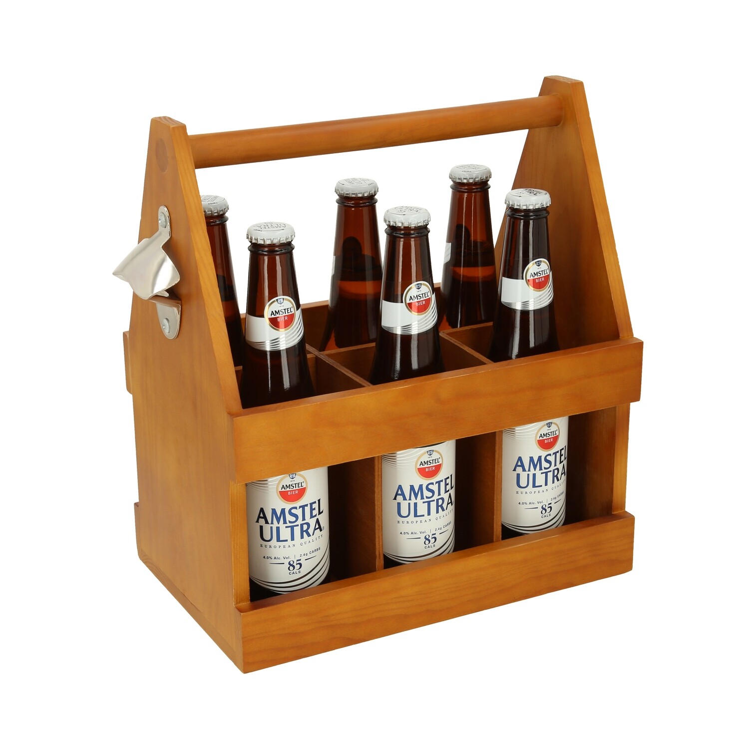 Portabotellas de madera con destapador SIX