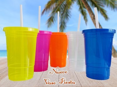 Vaso con popote Fluorescente Fiesta