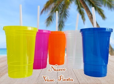 Vaso con popote Fluorescente Fiesta
