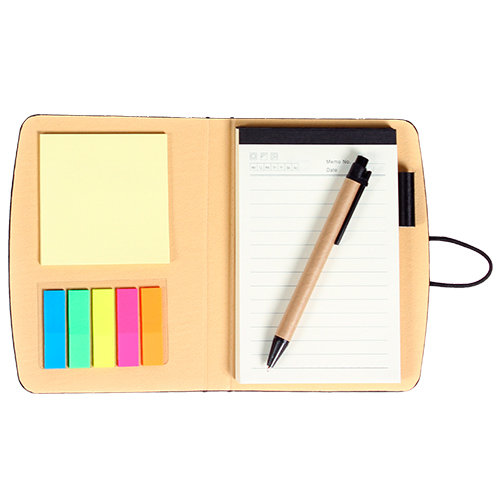 LIBRETA DE CURPIEL CON PLUMA ECOLOGICA, SET DE NOTAS