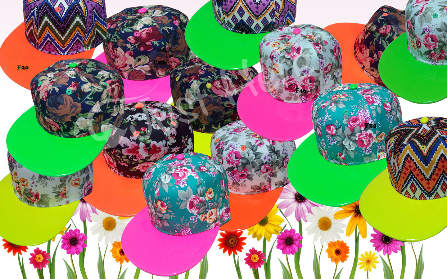 Gorra Snapback Floreada Colores Neón