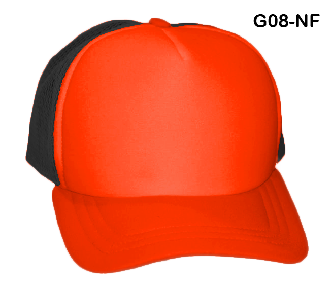 Gorra de malla negra con frente naranja neón