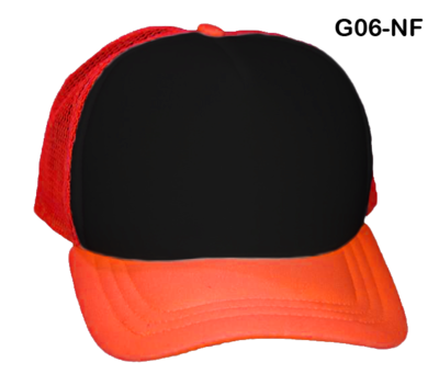 Gorra de malla y visera naranja neón con frente negro