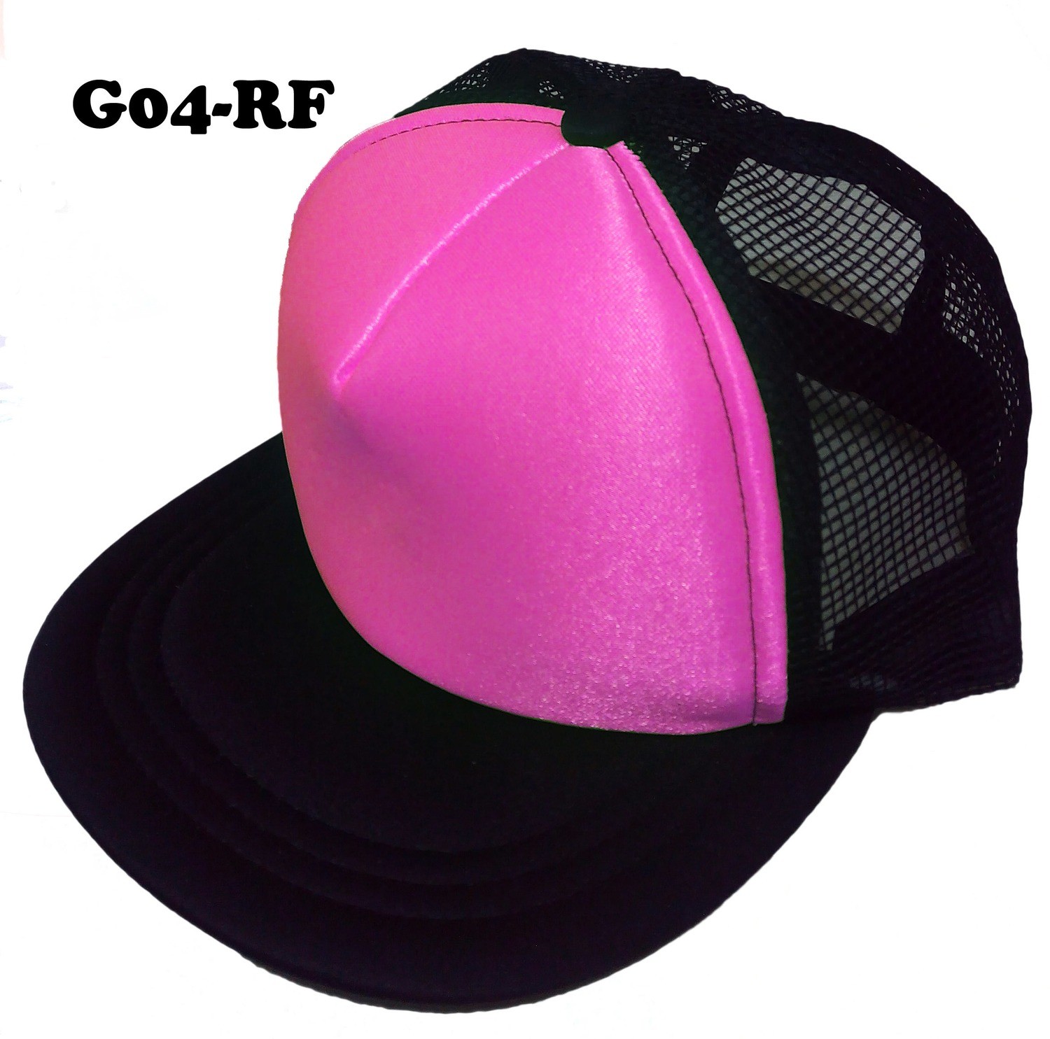 Gorra de malla con visera plana y frente rosa neón