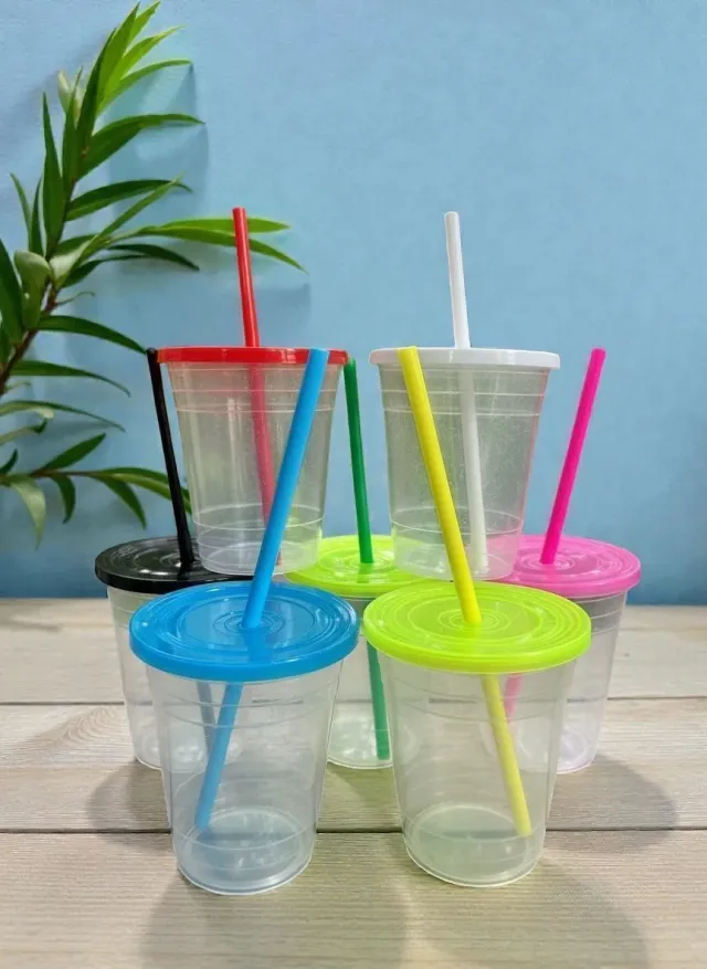 Vaso SWEET con glitter de 500 ml con tapa y popote