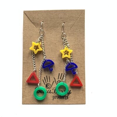 Chained Earrings with coloured shapes