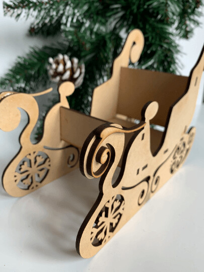 DIGITAL LASER FILE - Wooden Sleigh, 3D self assembly sleigh SVG, DXF