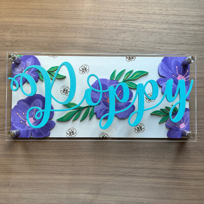 DIGITAL LASER FILE - Pansy / Poppy flowers plaque with acrylic top SVG, DXF