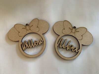 Personalised Mouse Earred ornament MDF - Approx 7cm