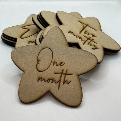 10cm MDF Mile stone stars etched with 1 month - 1 year