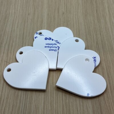 6cm White Acrylic Hearts - Pack 5