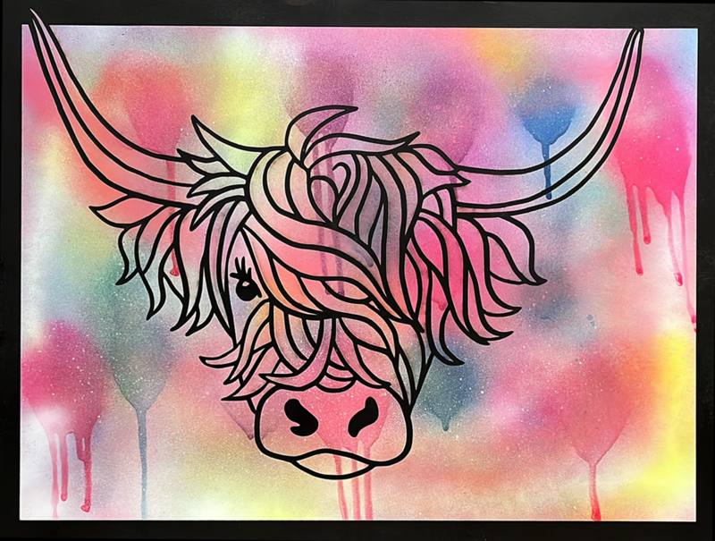 Highland Cow - 60cm x 40cm - Spray painted