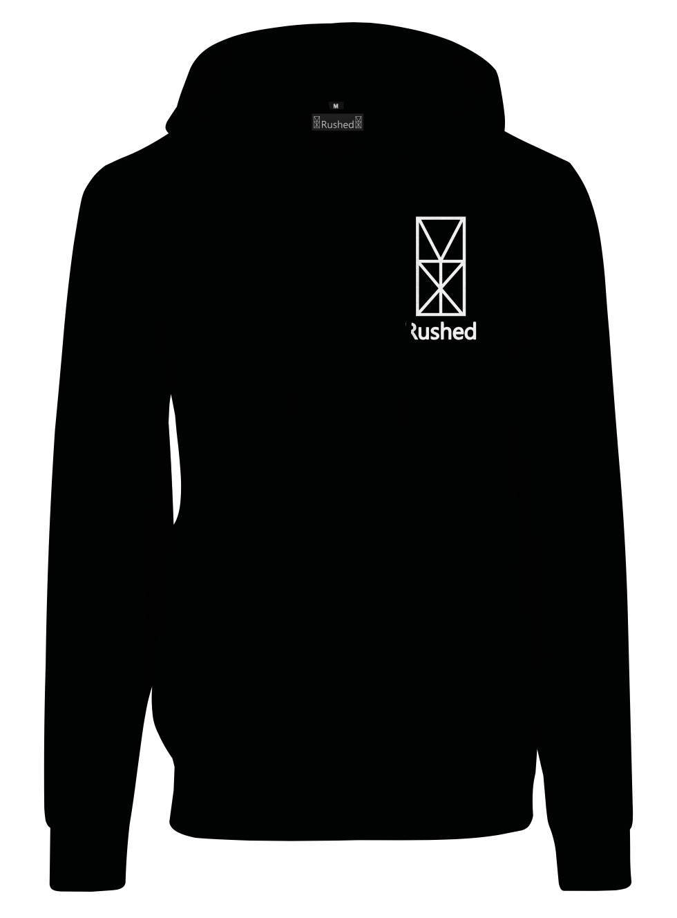 Black Rushed Hoodie with logo on the back