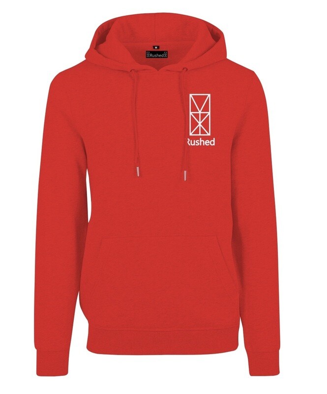 Red Rushed Hoodie with logo on the back