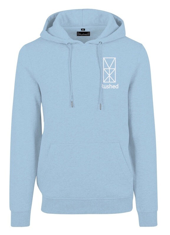 Baby Blue Rushed Hoodie with logo on the back