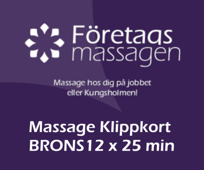 Massage Klippkort Friskvård BRONS 12x25min massager 349kr/massage (12st 25 min massage )