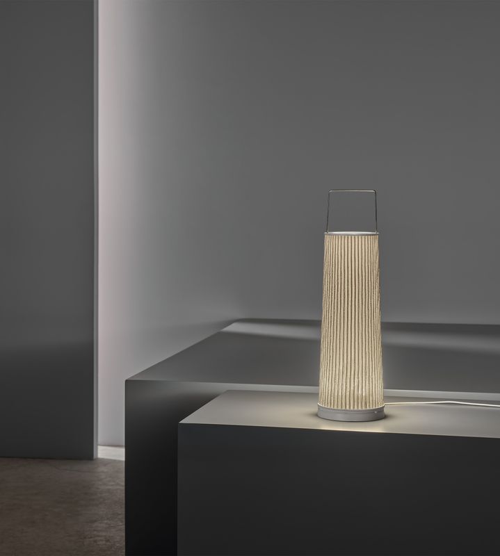 HIPATIA Tisch-, Boden-, Hängeleuchte Akku/2A, Ø12x, Schirm Edelstahl weiss, IP64. 3000K